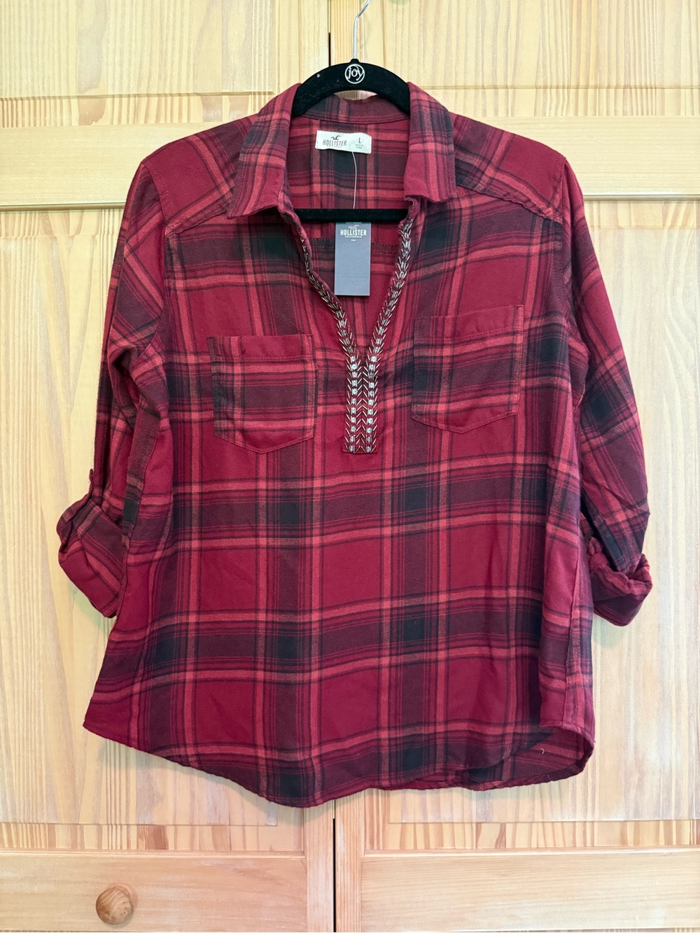 Hollister Red and Black Plaid V-Neck Tunic